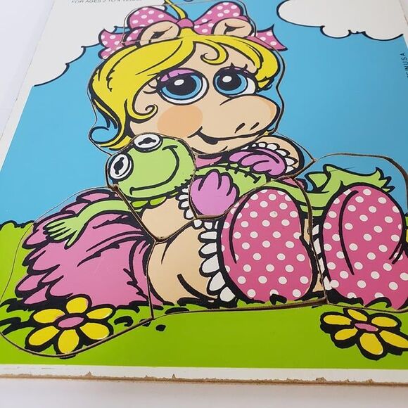 Vintage Playskool Baby Miss Piggy Wooden Board Puzzle Jim Henson Kids Learning - Picture 7 of 8